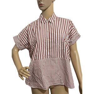 MADEWELL Popover Oversized Striped Blouse Top Short Dolman Sleeves Hi-Low Hem XS